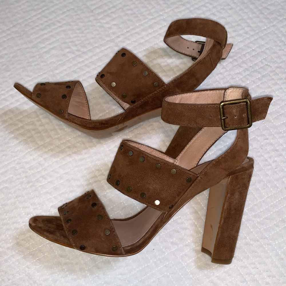 Madewell The Octavia Studded Brown Suede Leather Strappy Heeled Sandal, Size 8